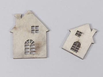 Houten Huisjes Grijs 5/7 cm 10 stuks, Nieuw