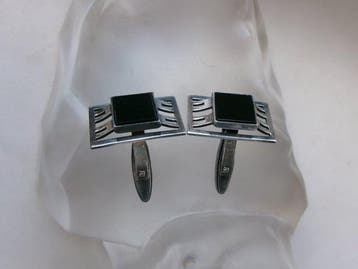 Argent, Onyx - Boutons de manchette - Art déco, Antiek en Kunst