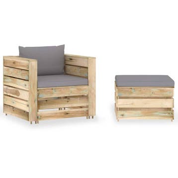 vidaXL 2-delige Loungeset met kussens groen geïmpregneerd, Verzenden, Nieuw, Loungeset