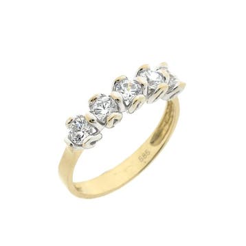 Gouden rijring met zirconia, Handtassen en Accessoires, Ringen, 18 tot 19, Gebruikt, Ophalen of Verzenden, Met edelsteen