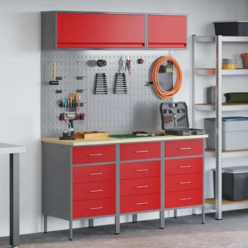 vidaXL Werkkast Set met lade met opslag 8 st Rood, Verzenden, Nieuw