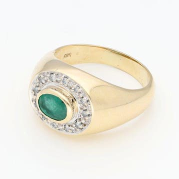 Bague - 14 carats Or jaune Diamant (Naturelle) - Émeraude, Nieuw