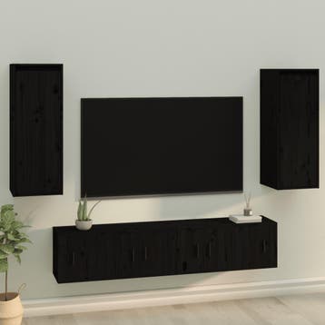 vidaXL Wandkasten 2 st 30x30x80 cm massief grenenhout zwart, Verzenden, Nieuw
