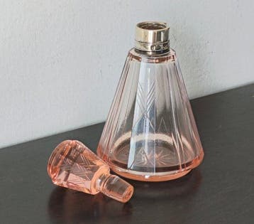 Parfumfles - Roze kristal en 800 zilver - Art Déco