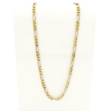 Bicolor massief gouden Figaro schakelketting, Ophalen of Verzenden