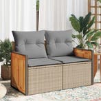 vidaXL Tuinbank 2-zits met kussens poly rattan beige, Verzenden, Nieuw