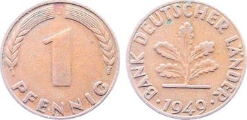 Duitsland Fehlpraegung 1 Pfennig 1949 J dickes doppeltes..., Verzenden, België