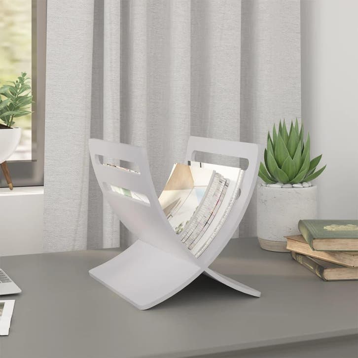 vidaXL Tijdschriftenrek vloermodel hout wit, Huis en Inrichting, Woonaccessoires | Krantenbakken en Lectuurbakken, Nieuw, Verzenden