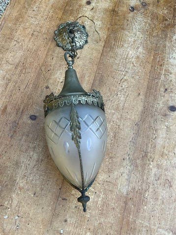 Lampe à suspendre - Laiton doré, Verre Gravé - Art