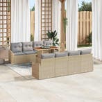 vidaXL Tuin Eettafel Set met kussen 9 pcs Beige en Grijs, Verzenden, Nieuw