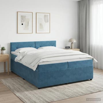 vidaXL Boxspringbed met matras Donkerblauw 200 x 200 cm, Verzenden