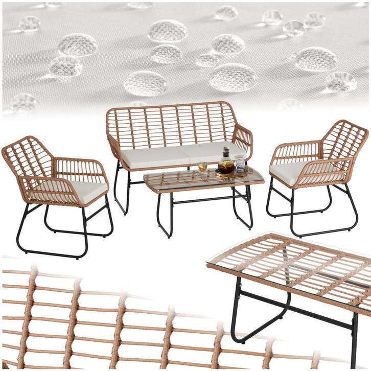 Wicker zitgroep Molfetta XL voor 4 personen - natuur, Tuin en Terras, Tuinsets en Loungesets, Verzenden