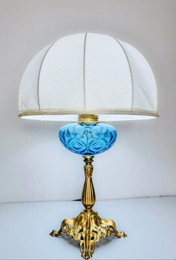 Tafellamp - Glas, Messing, Antiek en Kunst, Curiosa en Brocante