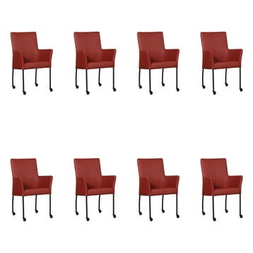 Set van 8 Leren eetkamerstoelen Comfort met wieltjes en, Ophalen of Verzenden