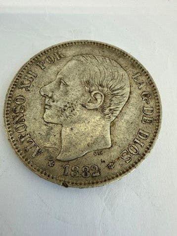 Spanje. Alfonso XII. 5 Pesetas 1882 *82 MSM (Zonder