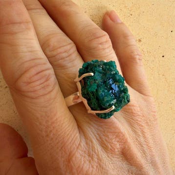 Bague de luxe en dioptase - Argent 925 Bijoux- 14 g - (1)