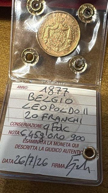 Belgique. Léopold II. 20 Francs 1877