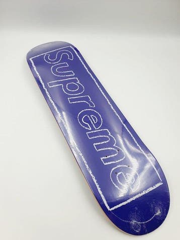 Kaws (1974) - Kaws x Supreme Purple Skateboard Chalk Logo