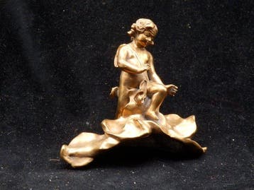 Sculpture, Zwaar Antiek bronzen Sculptuur beeld van een