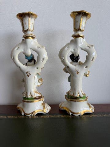 Statue, vintage porseleinen figuurkandelaars (ca. 1930-1950)