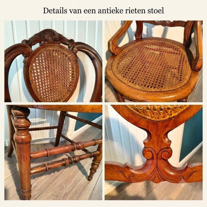 Bijzetstoel - Walnoot - Charmante cane stoel, Antiquités & Art, Antiquités | Autres Antiquités