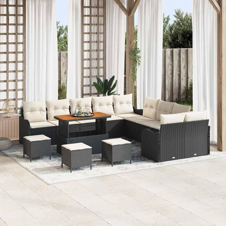 vidaXL Tuinbank Set met kussen met opslag 14 pcs Zwart en, Tuin en Terras, Tuinsets en Loungesets, Nieuw, Verzenden