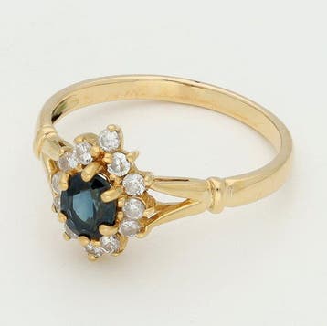 Bague - 18 carats Or jaune - Diamant - Saffier, Handtassen en Accessoires, Nieuw