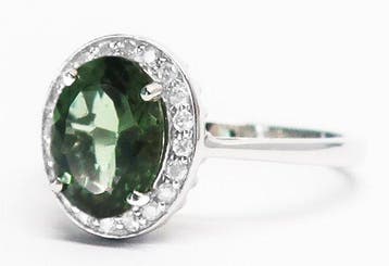 Ring - 14 karaat Witgoud Toermalijn - Diamant