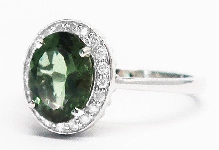 Ring - 14 karaat Witgoud Toermalijn - Diamant, Bijoux, Sacs & Beauté, Bagues