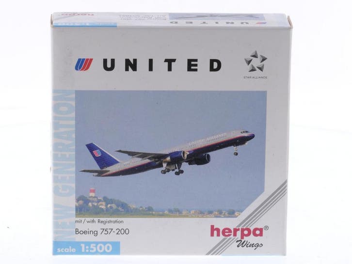 Schaal 1:500 Herpa 503891 Boeing 757-200 United Airlines..., Hobby en Vrije tijd, Modelbouw | Vliegtuigen en Helikopters, Zo goed als nieuw