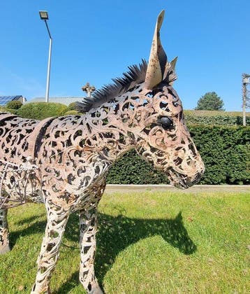 Large donkey flower basket - Beeldje - Ezel - IJzer