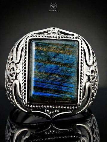 Natuurlijke Labradoriet Ring - 925 sterlingzilver - Vintage