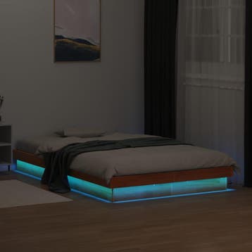 vidaXL Bedframe met LED massief grenenhout wasbruin 140x200, Verzenden