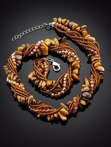 Tijgeroog-edelsteen sieradenset - Ketting en armband met