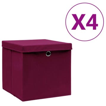 vidaXL Opbergboxen met deksel 4 st 28x28x28 cm donkerrood, Verzenden