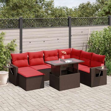 vidaXL 8-delige tuinbankset met kussens, bruin polyrotan, Verzenden