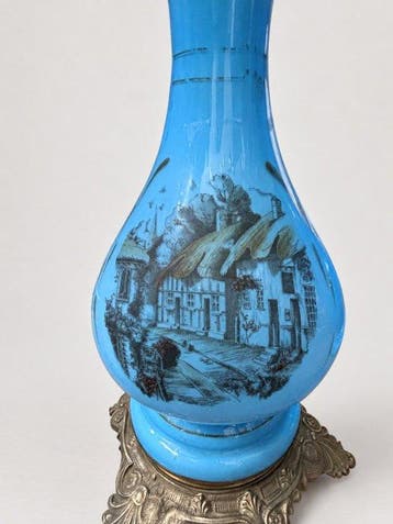 Olielamp (2) - Opaline glas - Een paar grote blauwe opaline
