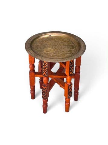 Bijzettafel - Messing, Hout - Antieke vouwtafel, Antiek en Kunst