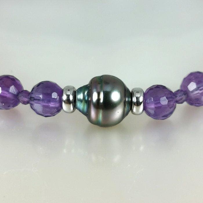 Sans prix de réserve - Bracelet Argent Perle - Améthyste -, Handtassen en Accessoires, Antieke sieraden