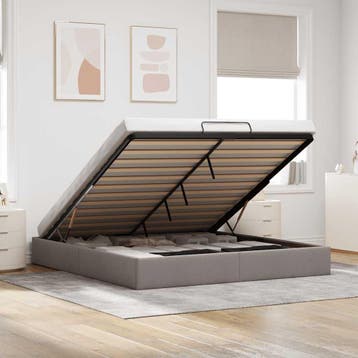 vidaXL Bedframe zonder matras 160x200 cm stof taupe, Maison & Meubles, Verzenden