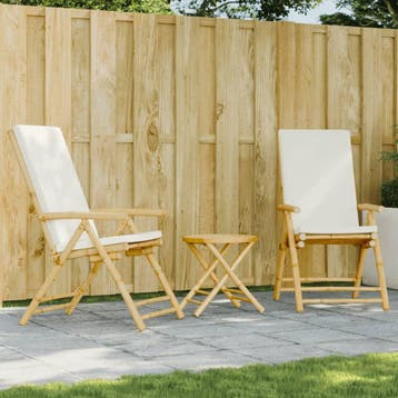 vidaXL 3-delige Bistroset inklapbaar met kussens bamboe, Tuin en Terras, Verzenden, Nieuw