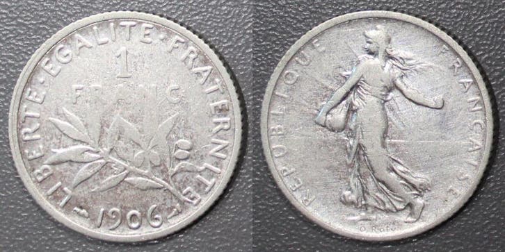 France Frankreich Km 844 1 Franc 1906 Typ Saemann, Postzegels en Munten, Munten | Europa | Niet-Euromunten, België, Verzenden