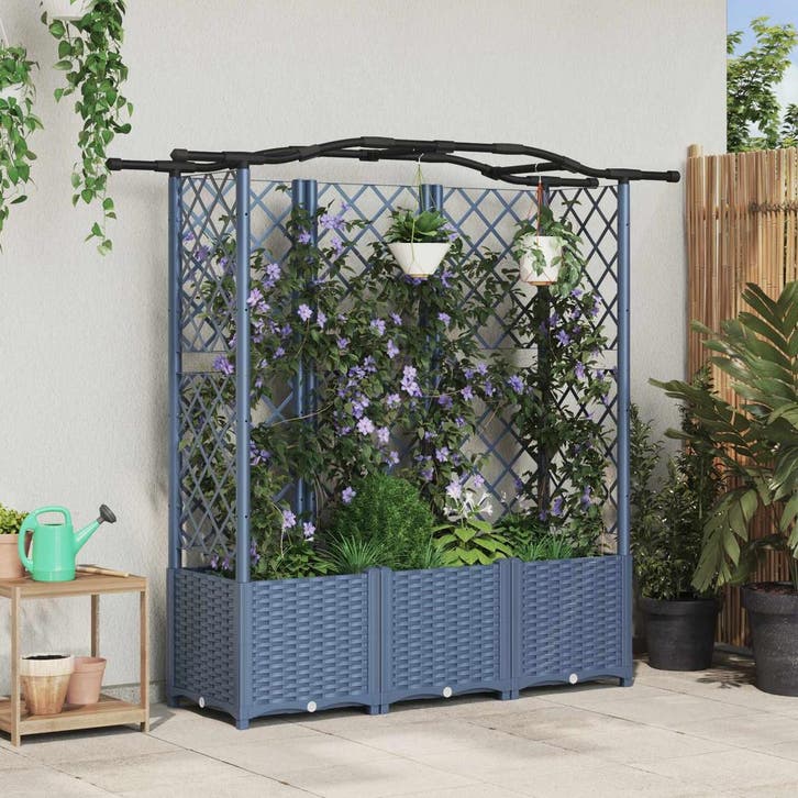 vidaXL Verhoogd Bed met Trellis en Dak Grijs 163 x 40 x 141, Jardin & Terrasse, Pots de fleurs, Envoi