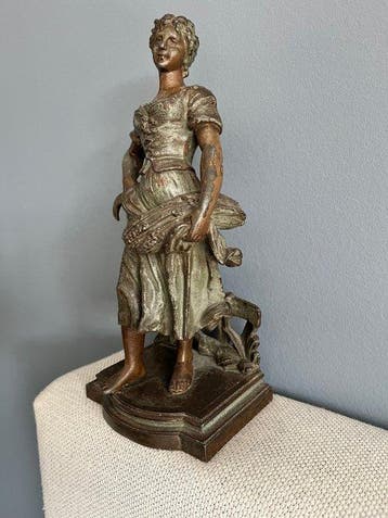 Beeldje, Oogsten - 30 cm - Zinklegering, Verf/patina
