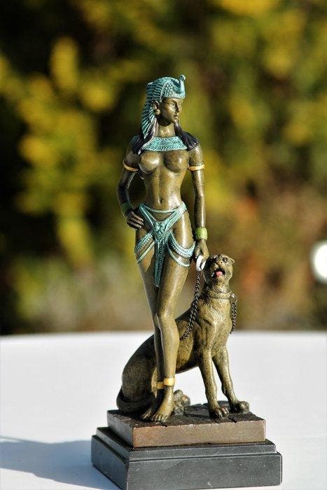 Beeld, cleopatra - 25 cm - brons marmer, Antiek en Kunst, Kunst | Designobjecten