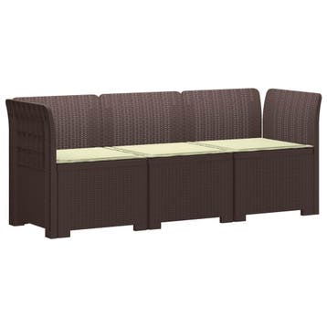 vidaXL 3-Zits Tu bank met Kussens Rattan Look PP Bruin, Verzenden