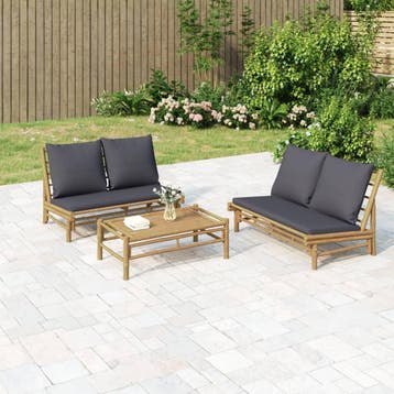 vidaXL Tuinbank met donkergrijze kussens bamboe, Tuin en Terras, Tuinsets en Loungesets, Verzenden, Nieuw