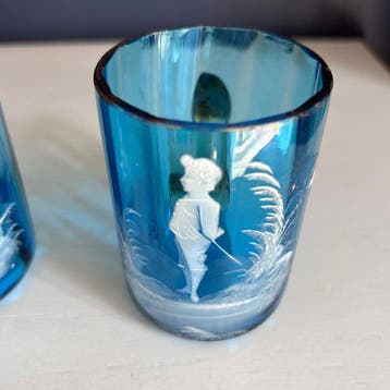 Portieux - Tasse (3) - Mary Gregory - verre soufflé, Émail -, Antiquités & Art