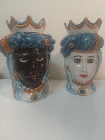 Figure - Céramique, Paire de têtes de Moro de Caltagirone -