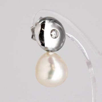 Oorbellen - 18 karaat Witgoud Diamant (Natuurlijk) - Parel, Nieuw